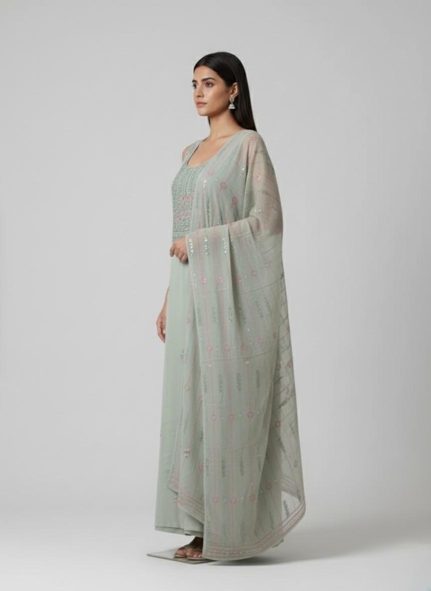 GEORGETTE UNSTITCH SUIT ,HIGHLIGHT WITH KARACHI YOKE THREAD EMBROIDERY