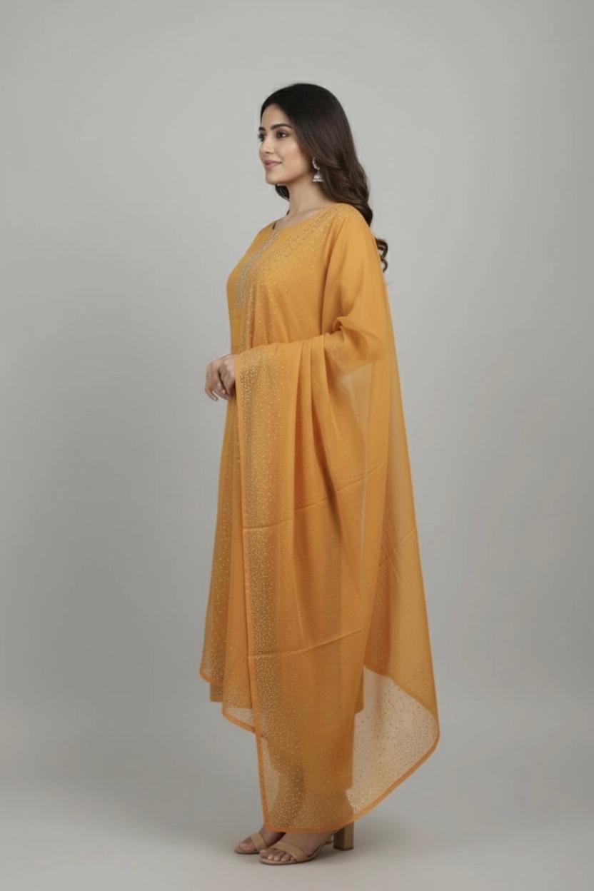 SATIN UNSTITCH SUIT HIGHLIGHT WITH STONE WORK