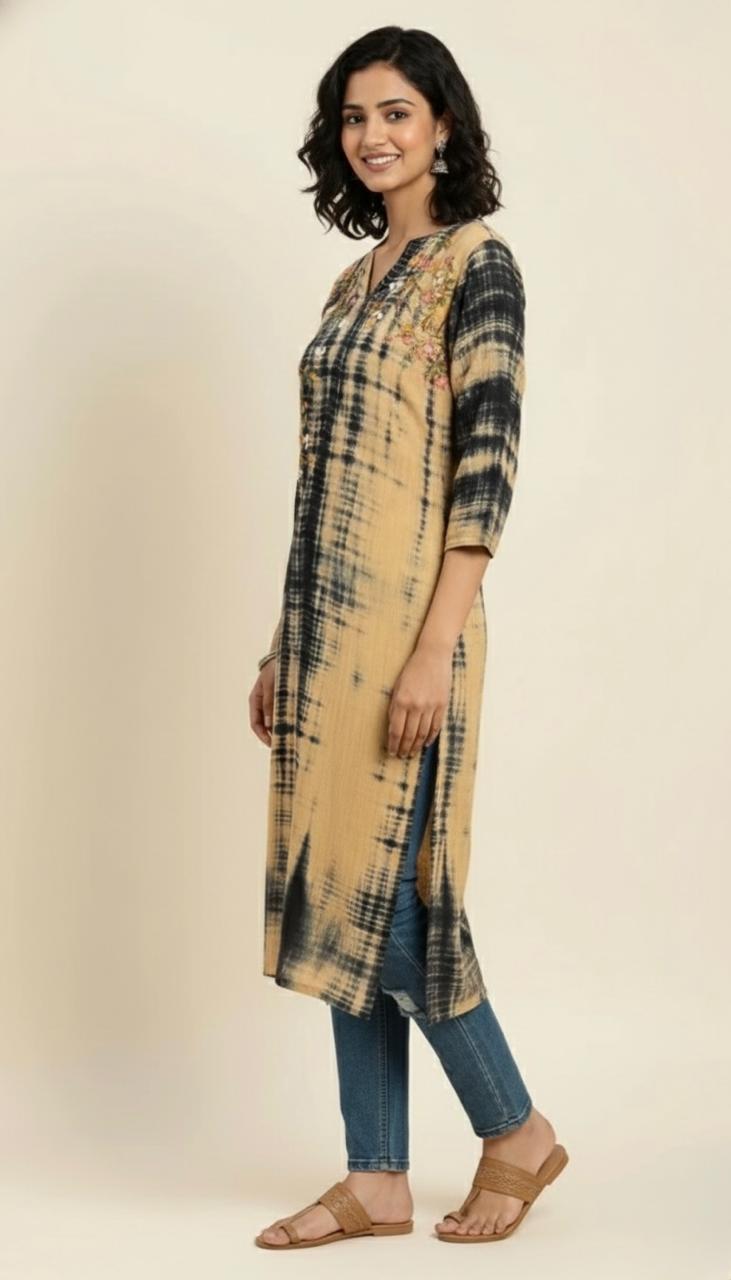 CRUSHED COTTON  TIE- DYE KURTI
