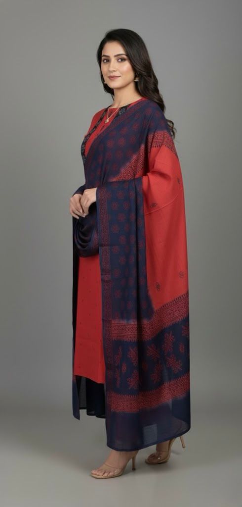 COTTON SUIT WITH BLOCK PRINT YOKE