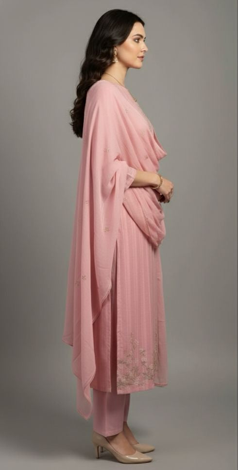 Stripes meet sophistication! Beautifully embroidered cotton suits for women for effortless style