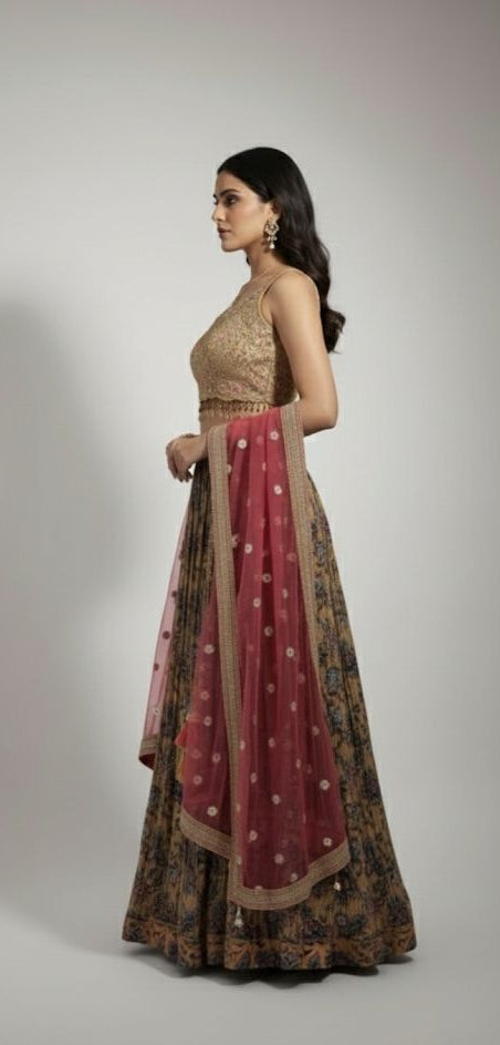 Shine on your special day with this sequins georgette bridal lehanga and embroidered blouse.